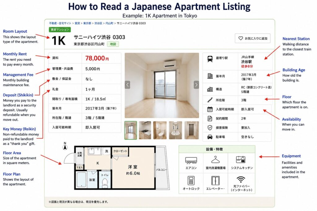 How to Read a Japanese Apartment Listing (1K, 1DK, 1LDK Explained) image