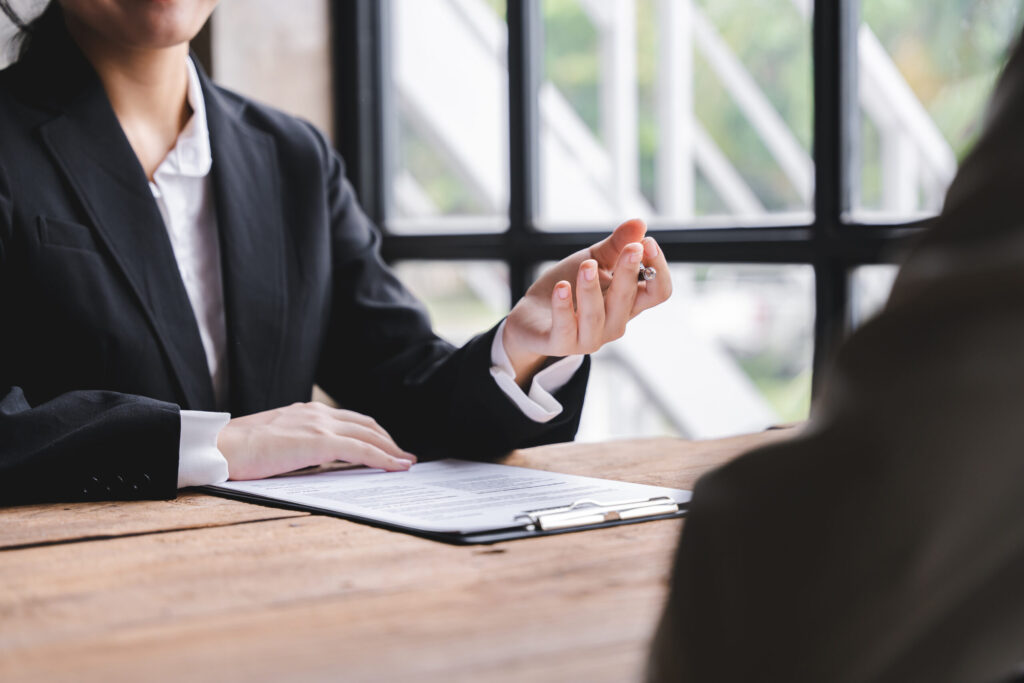 portrait of a person interviewing for a job and submit resume to